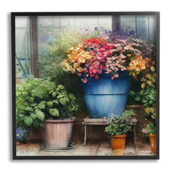 Blooming Flowers Vivid Garden Botanical & Floral Painting Black Framed Art Print Wall Art