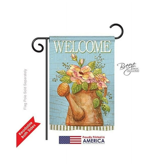 Breeze Decor 50051 Welcome Watering Can 2-Sided Impression Garden Flag - 13 x 18.5 in.