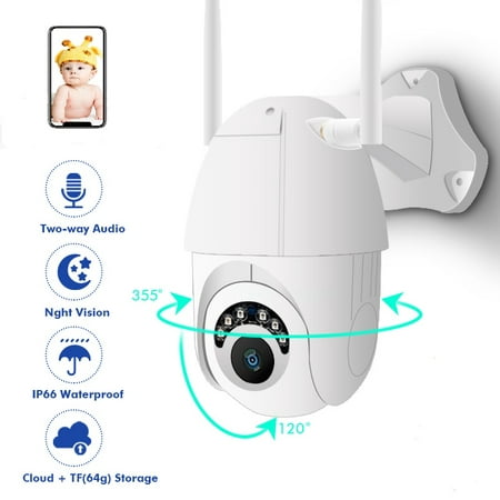 Fixed Indoor/Outdoor PTZ Camera, 1080P Vandal-Proof IP66 Weatherproof Vandal Dome Wireless IP Security Camera Support WiFi Hotspot, Zoom Motion Sensor, Remote from iOS Android