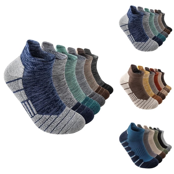 Helii Men's 6 Pack Ankle Socks – Low Cut Athletic Sport Socks, Lightweight Breathable Polyester Casual Socks, Soft Stretchy Comfortable Fit for Daily Wear Walking Travel Beach Brown,One Size