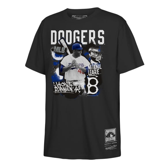 Youth Mitchell & Ness Jackie Robinson Black Brooklyn Dodgers Cooperstown Star Moment T-Shirt
