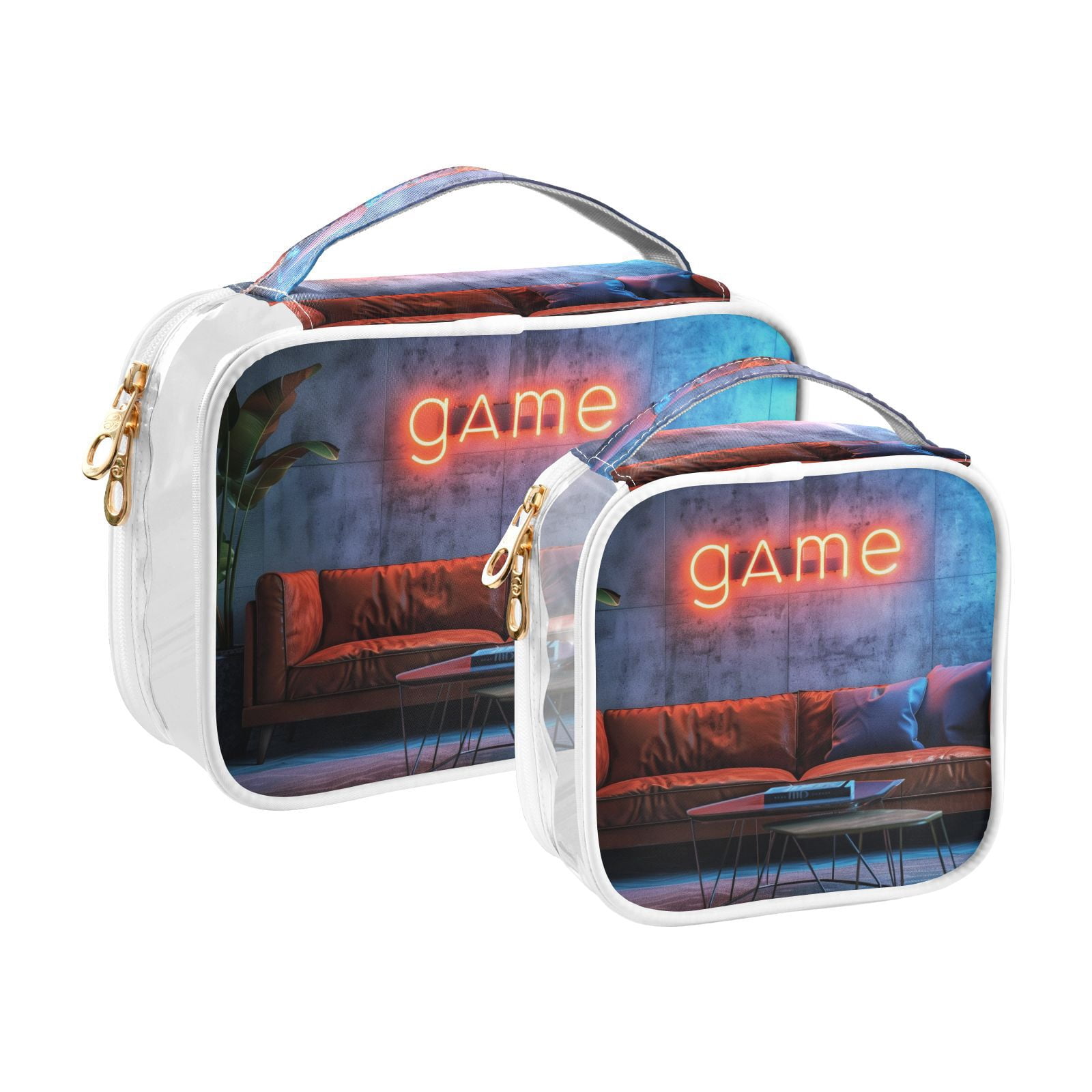 Clear Makeup Bags with Handle Large Opening 2 Pack Set Toiletry Bag Quart Size Bag, for Women Man Traveling Travel Essentials, Toiletries and Other. Game