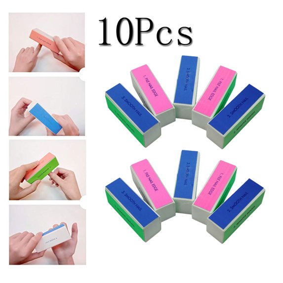 leaveforme 10 pcs Nail Buffer, 4 Way Colorful Nail Art Shiner Polisher Buffing Sanding Files Block Manicure Care DIY (Rectangular)