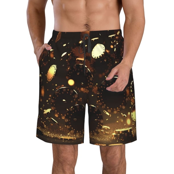 Balery Classical Golden Casino Traje de Baño Estilo Hawaiano para Hombre, Shorts de Secado Rápido con Bolsillos-XX-Large