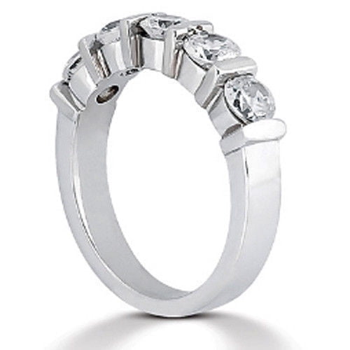 Platinum 1.5ct Round Cut Diamond Anniversary Wedding Band, Size 6, Bar Set, 0.30ct each by