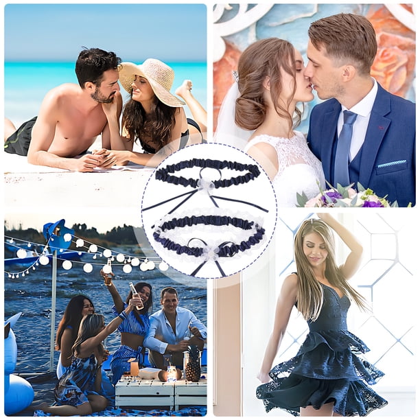 Minnieouse 2 pack/lote Liga de boda cómoda con aplicación amplia anillo para pierna lazo para pierna nupcial diario Accesorios de disfraces Azul marino