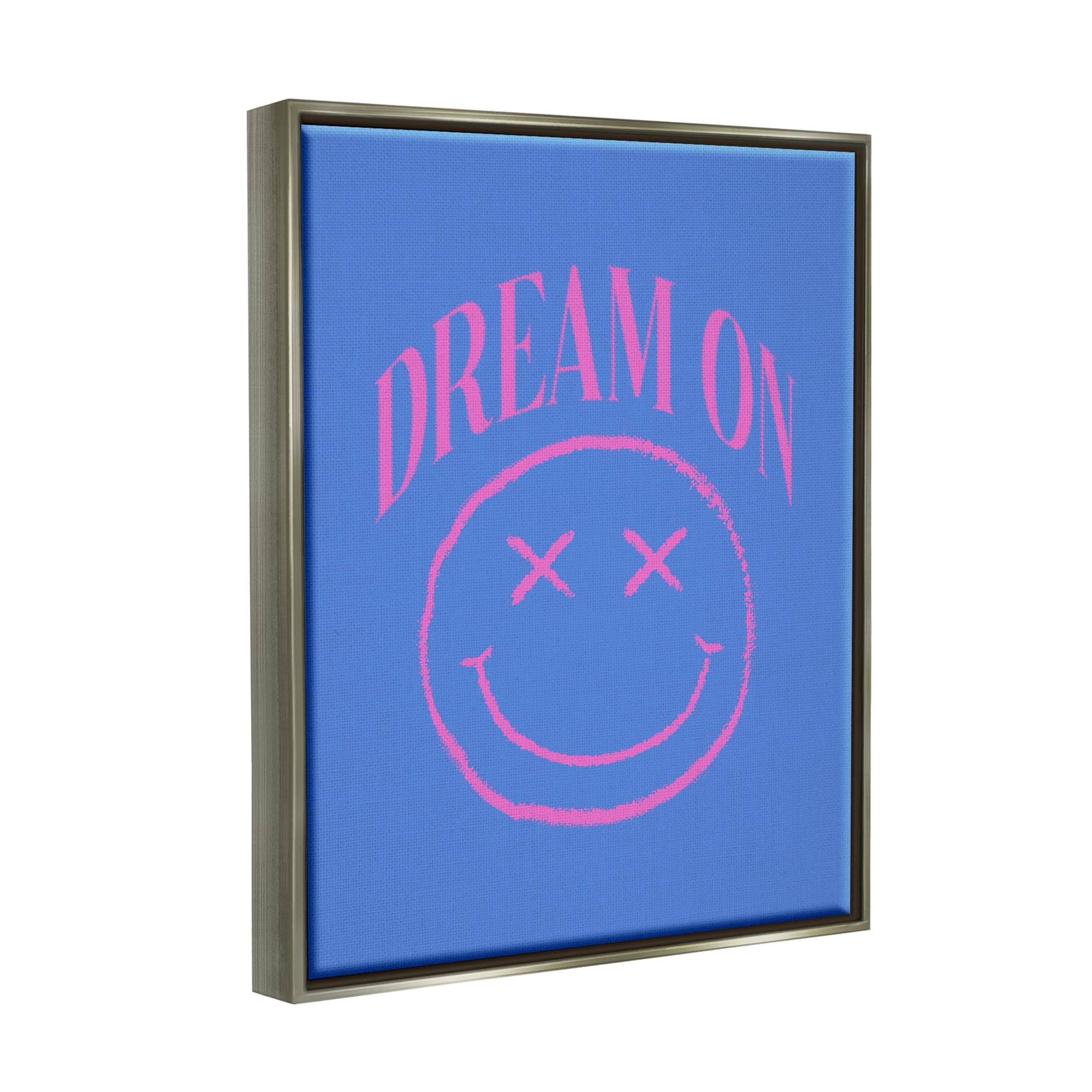 Dream On Smiley Face Phrase Typography Graphic Art Luster Gray Framed Art Print Wall Art