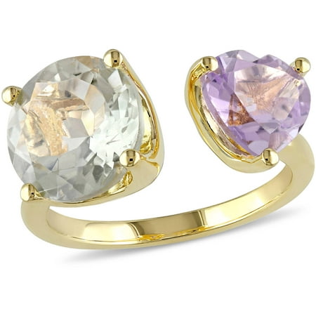 Tangelo 5 Carat T.G.W. Green Amethyst and Rose de France Yellow Rhodium-Plated Sterling Silver Fashion Ring