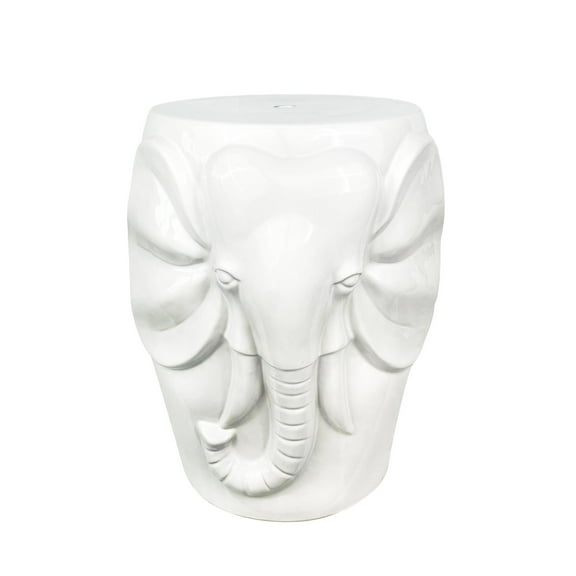 Wild Elephant Drum Ceramic Garden Stool, Exotic Style with Solid Ceramic Build, Cream Color Foot Stool in Garden Furniture