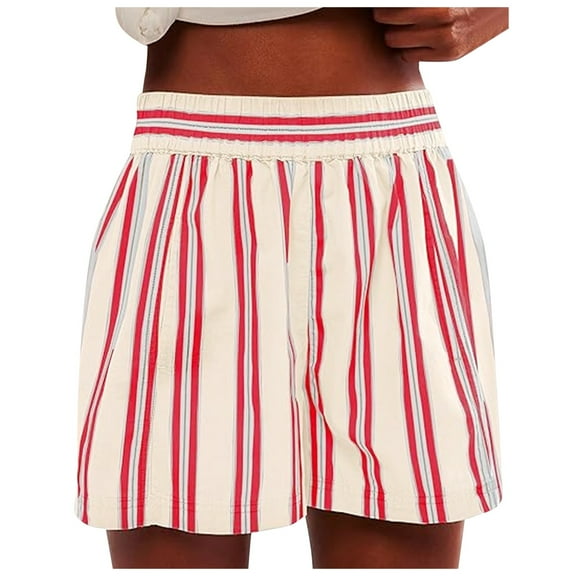 WAYUTE Womens Shorts Fashion Striped Casual Elastic Waist Shorts with Pockets Outwear Daily Loose Shorts