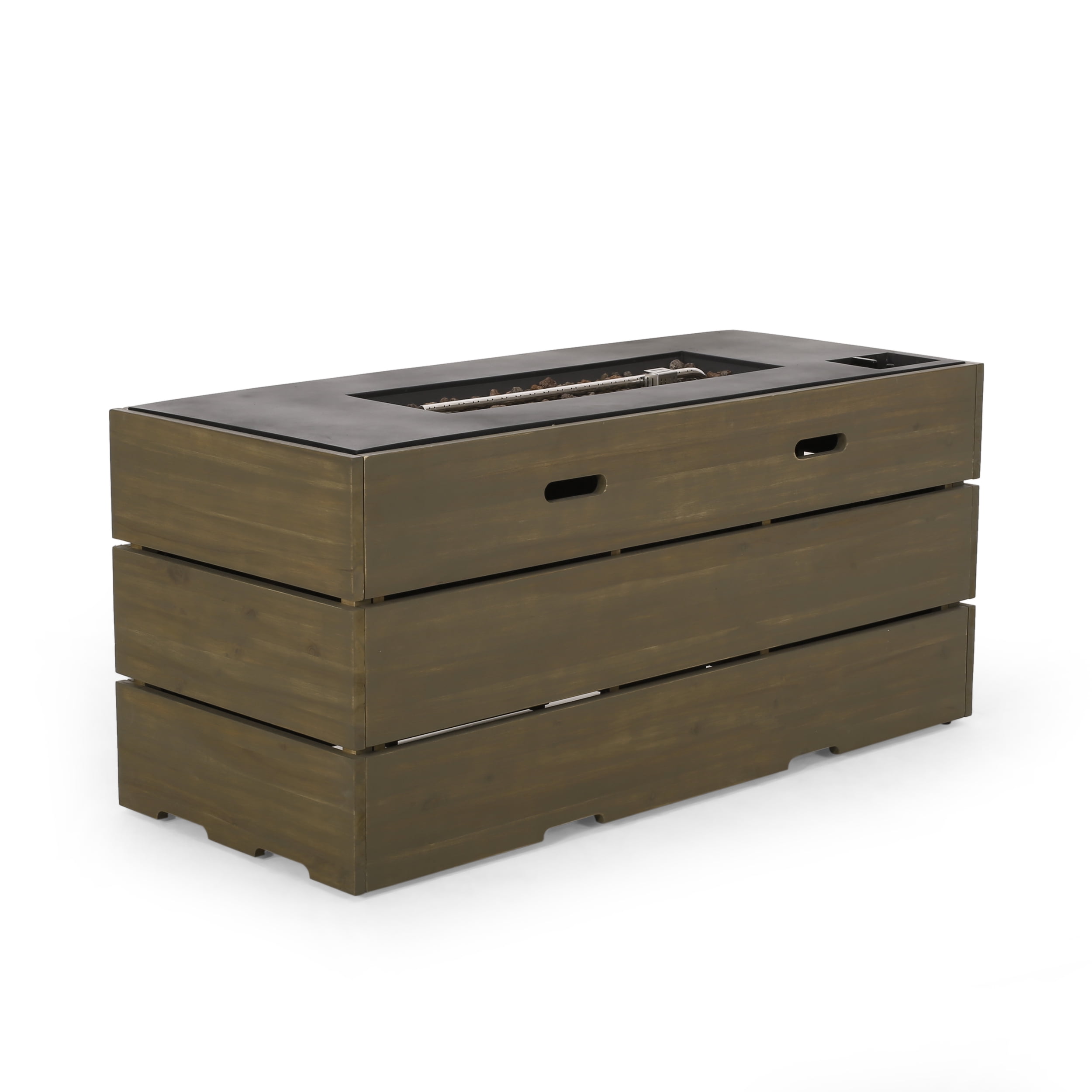 Barnsley Acacia Wood Outdoor 55" Rectangular Fire Pit - 40,000 BTU, Gray