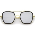 thumbnail image 2 of zeroUV Unisex Modern Slim Temple Browbar Color Mirrored Flat Lens Square Sunglasses 52mm (Black-Gold / Silver Mirror) - 52mm, 2 of 5
