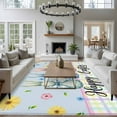 thumbnail image 3 of Large Area Rugs for Living Room Bedroom, Easter Bunny 5'x8' Rug Washable Carpet Runner Indoor Outdoor, Spring Watercolor Polka Dot Flower Plaid Blue Non Slip Floor Mats Rug for Kitchen, Bathroom, 3 of 8