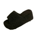 thumbnail image 2 of SUNVIT Womens Black Pl-sh Platform Slippers - Warm 100% Polyester Open-Toe Slippers, Comfortable Shock-Absorbing Indoor Outdoor Fall Winter Shoes for Women (Sizes 36-43),Size 43, 2 of 9