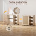 thumbnail image 4 of Folding Sewing Machine Table with Rattan Door & Storage - Natural Wood Craft Table for Living Room, Bedroom, or Office - Compact & Mobile Design (177 Chars), 4 of 7