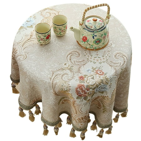 

Circle Tablecloth retro Pastoral Tea Table Cloth With Fringe thicken Shrink Proof Anti-scald Table Cover For Party Banquet Home Balcony Garden-B-180cm