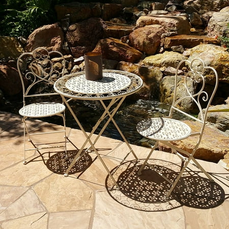 Folding Classic Iron Garden - Modern Home Marseille Antiqued Iron 3pc Folding Bistro Set