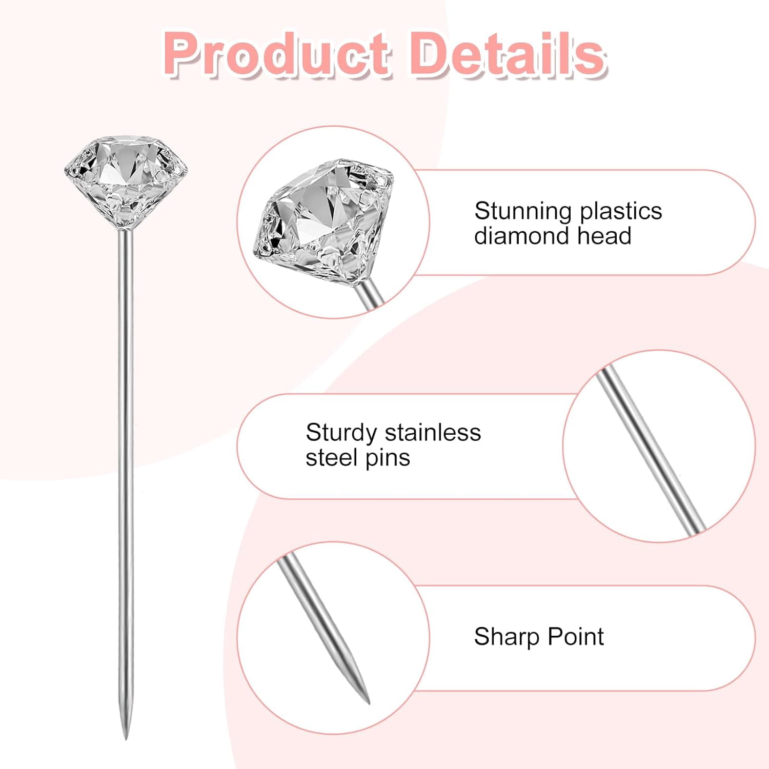 ABPETE Diamond Pins for Bouquets, Rhinestone Floral Pins for Bouquet Accessories, Crystal Head Pin for Wedding Bouquets, DIY Craft, Floral Arrangements(1200Pcs)
