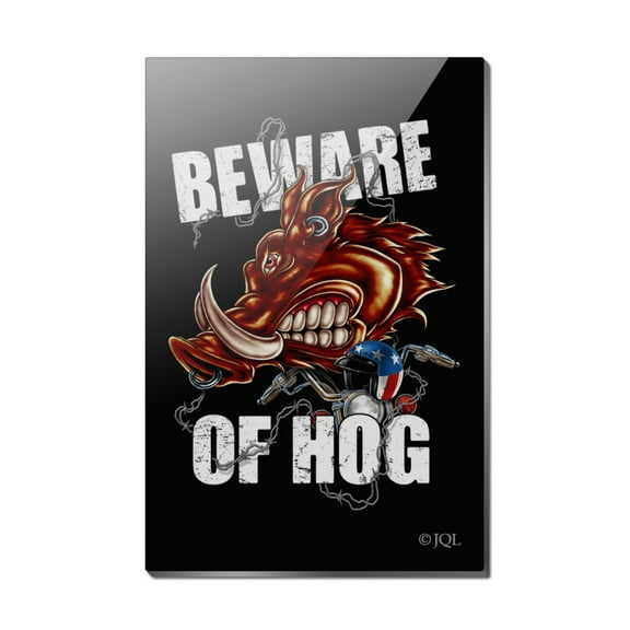 Beware Of Hog Biker Motorcycle Chopper Rectangle Acrylic Fridge Refrigerator Magnet