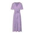 thumbnail image 3 of B91xZ Robe Florale pour Femmes Col Carré Manches Courtes Robe Longue Décontractée d'Été Côtelée Bodycon Maxi Robes, Violet P, 3 of 4