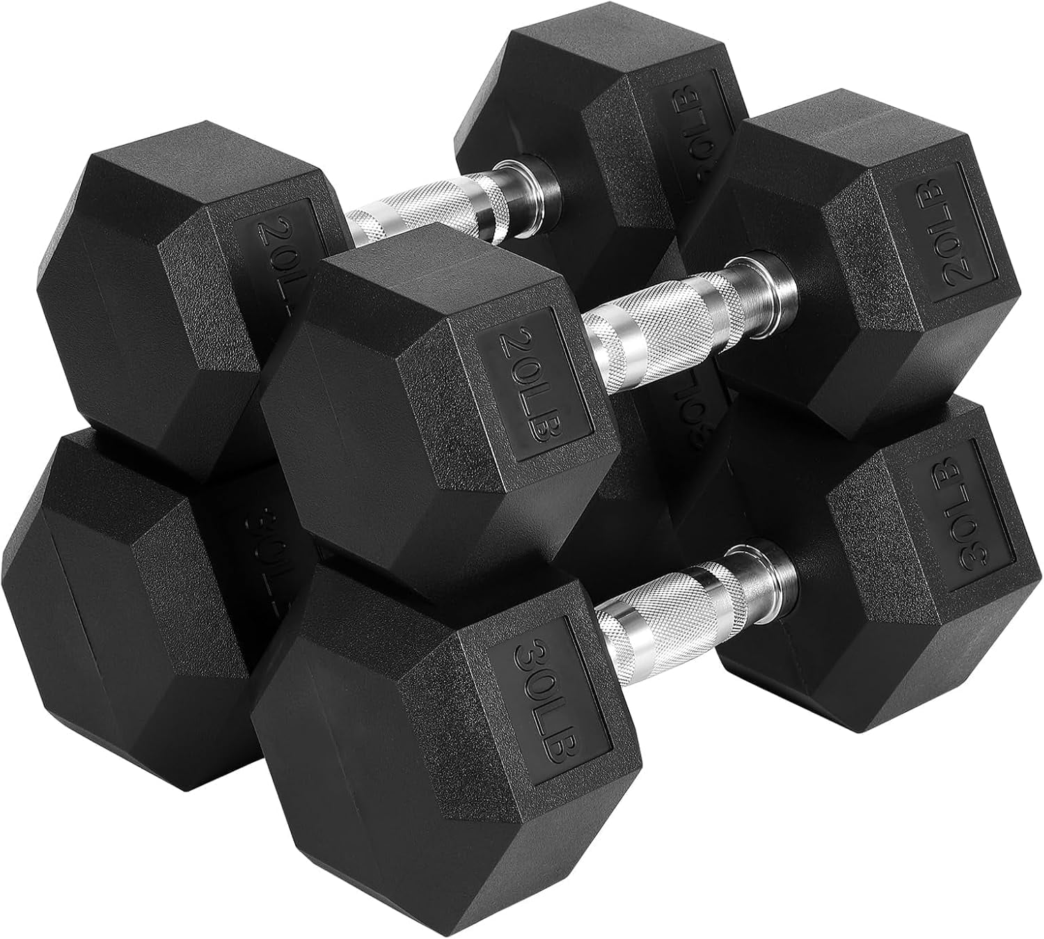 Hex Dumbbell Set, Rubber Encased Exercise & Fitness Dumbbells for Home Gym, Hand Weights for Strength Training, in Multiple Weights