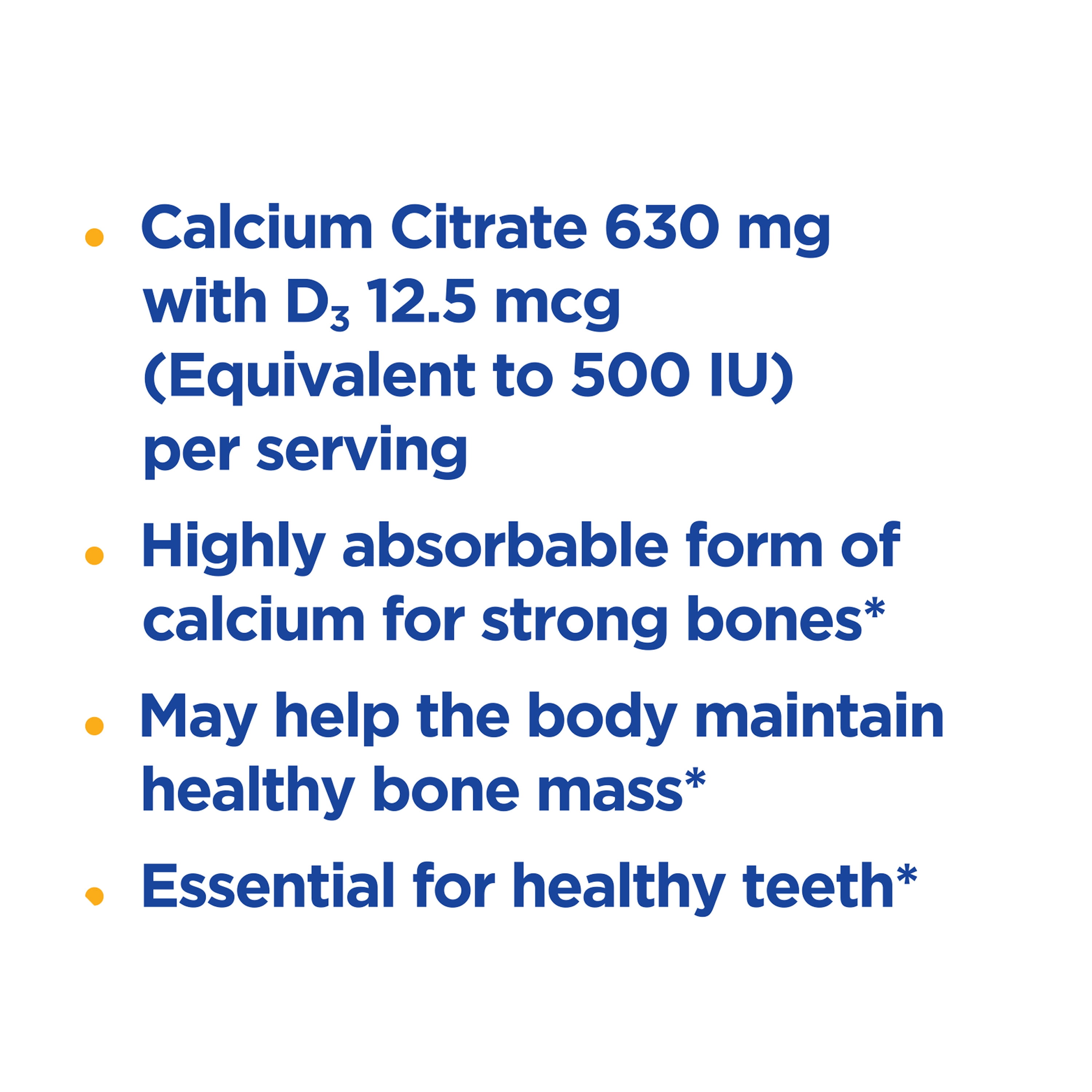 (3 pack) Equate Calcium Citrate + D3 Tablets Dietary Supplement, 630 mg, 180 Count, Compare to Citracal® Maximum