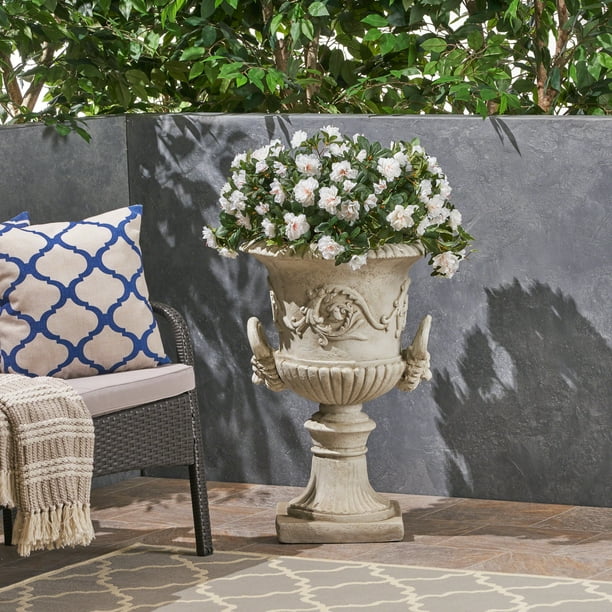 Alena Outdoor Light Weight Concrete Chalice Garden Urn Planter, Antique