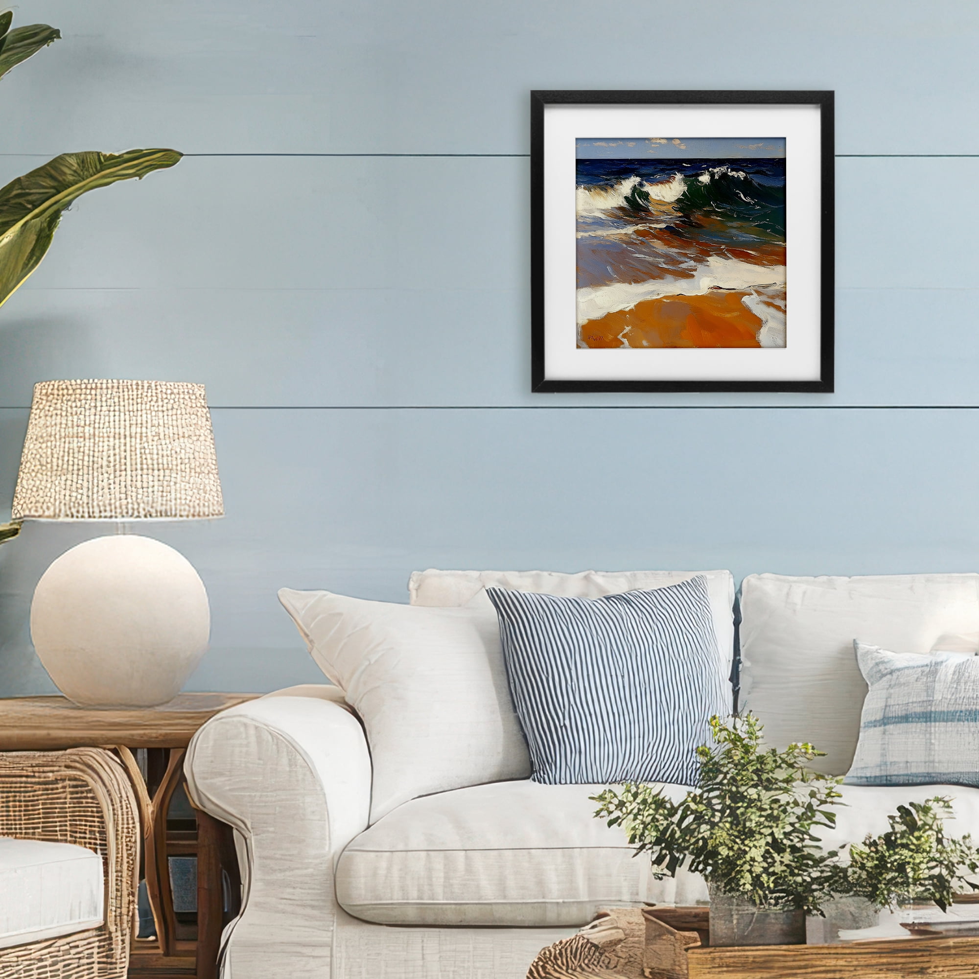 Stupell Industries Glassy Wave Break Black Framed Print Under Glass, design by Walker Noble
