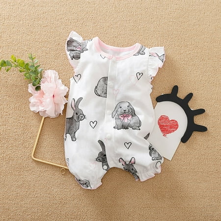 

THE WILD Toddler Girls Easter Ruffle Buny Printed Jumpsuit Romper Set