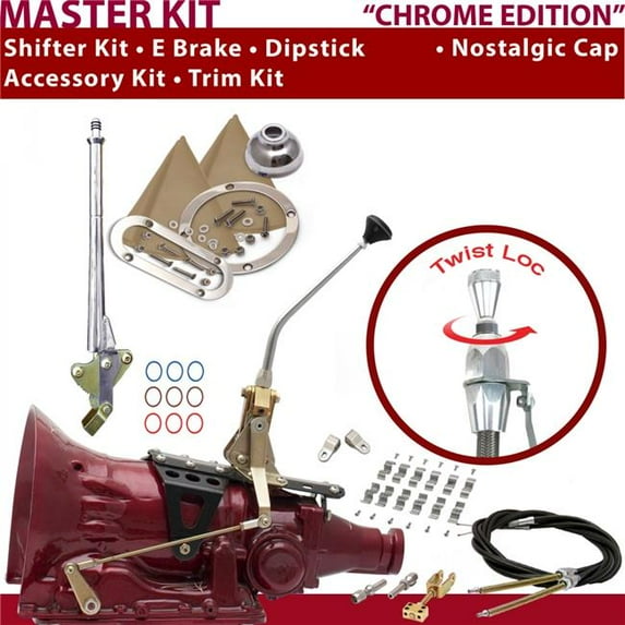 American Shifter 2004R Shifter Kit 10 in. E Brake Cable Clamp Clevis Trim Kit Dipstick for D821B