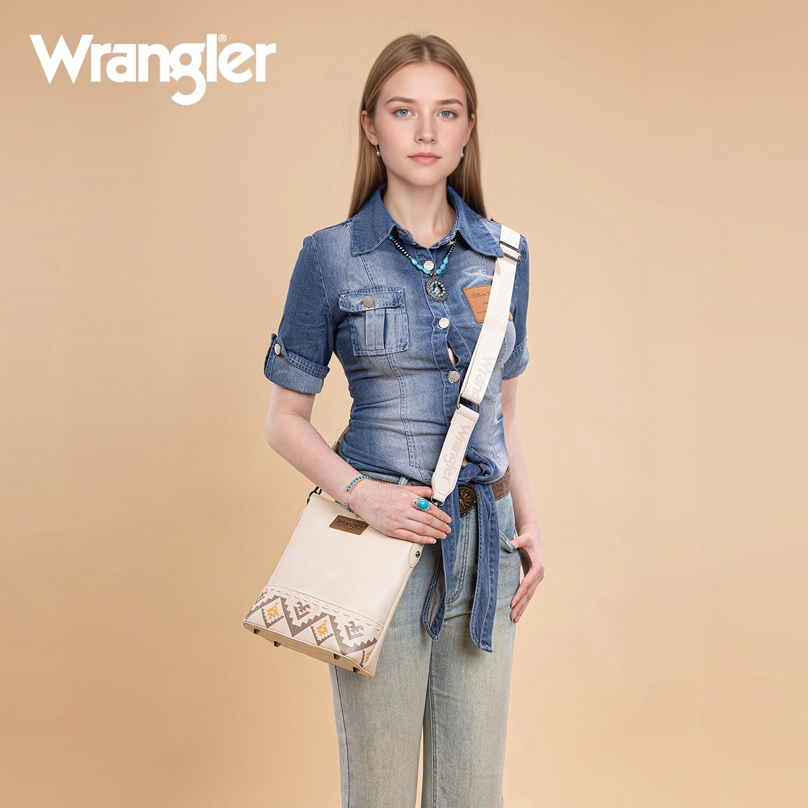 Wrangler Crossbody Purses for Women Two Tone Crossbody Bags Women Purses and Handbags, Art Tan