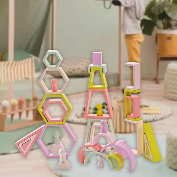 BELOVING Montessori Early Learing Wooden Blocks for Preschool Birthday Gifts Children Macaron