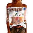 thumbnail image 2 of Qulqfy Blouson Sleeve Cover ups for Woman Elbow-Length Sun Protection Floral Print Off the Shoulder Sheer Chiffon Relaxed Fit Lace Trim womens tops, 2 of 10