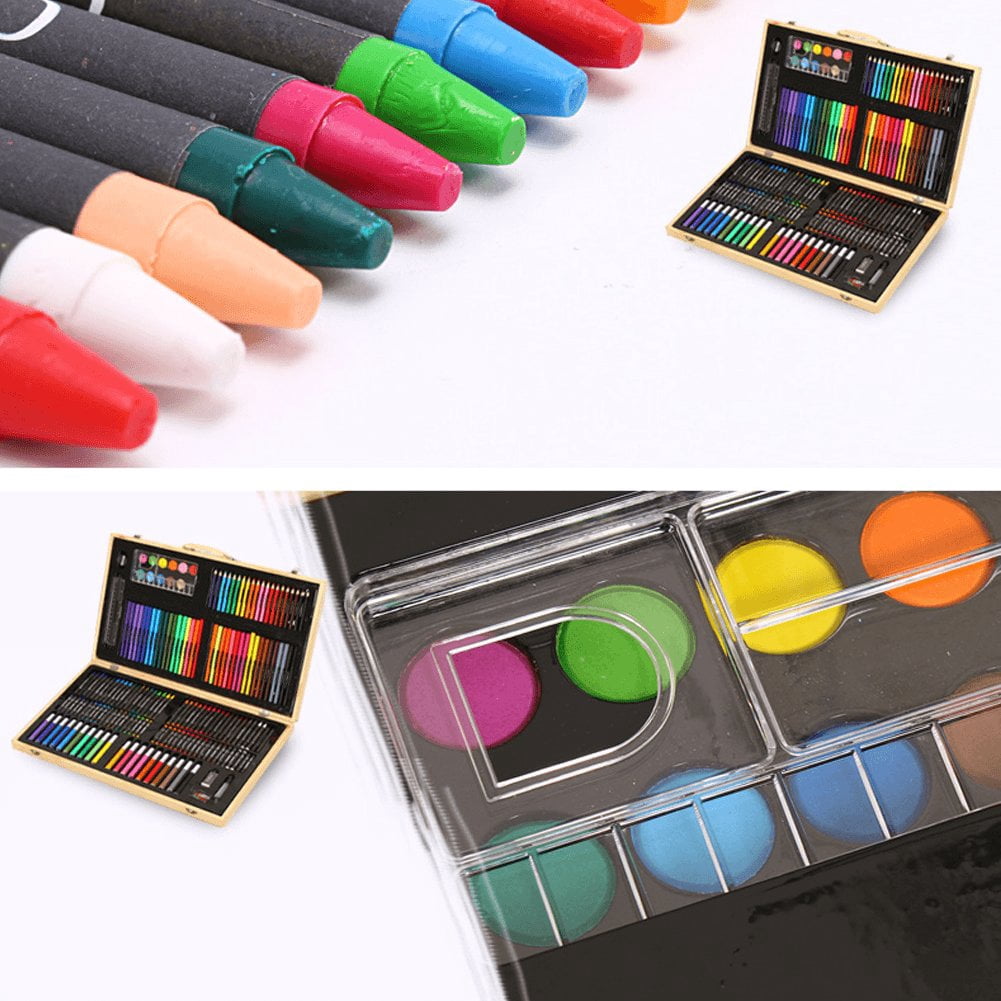 Hzzsbu 180Pcs Art Markers Set with Wooden Box Watercolor Pen Pencil Crayon Oil Pastel for Art Supplies