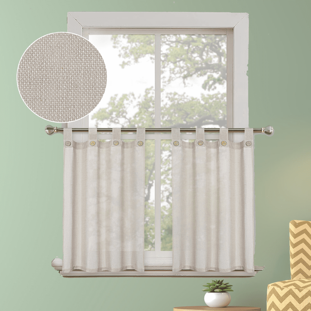 VELBAY Linen Textured Kitchen Curtains 24 inch Beige Tier Curtain with