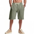 thumbnail image 6 of Men's Striped Linen Shorts Casual Elastic Waist Drawstring Pants Summer Lightweight Beach Shorts with Pockets, M, 6 of 9