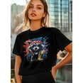 thumbnail image 6 of Women's T-Shirt Raccoon Hot Dog American Short Sleeve Casual Tee Classic Crew Neck T Shirt for Women Black, 3XL, 6 of 7