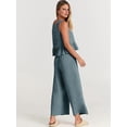 thumbnail image 6 of Women'S Pants Sets 2 Piece Outfits Sleeveless Round Neck Tank Tops Elastic Waist Wide Leg Gray-Blue XXL, 6 of 10