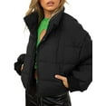 thumbnail image 5 of Seyurigaoka Women Cropped Puffer Jacket Winter Quilted Padded Zip Up Coat Long Sleeve Stand Collar Lightweight Outerwear Zipper Pockets, 5 of 7