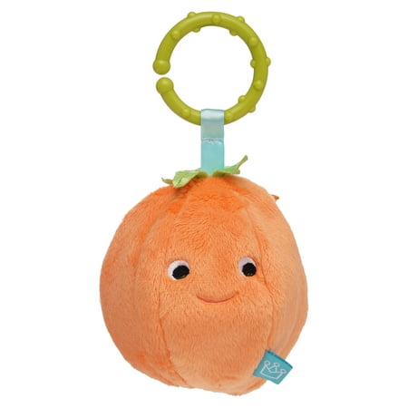 Manhattan Toy Mini-Apple Farm Orange Baby Travel Toy with Rattle, Squeaker, Crinkle Fabric & Teether Clip-on Attachment