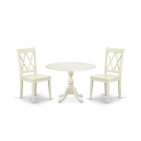 East West Furniture DMCL3-LWH-W 3 Piece Dining Set Contains 1 Drop Leaves Dining Room Table and 2 Linen White Dinning Room Chairs with Double X-Back - Linen White Finish