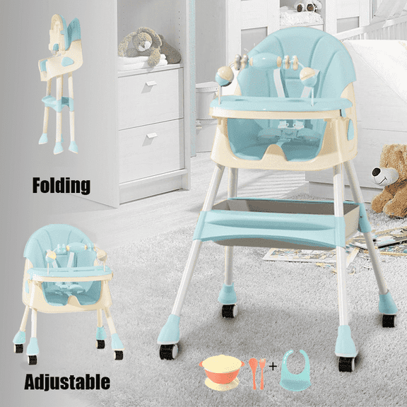 YUCHANG 4- in-1 Baby High Chair,Adjustable Convertible Infant Baby Feeding Chair Booster for Eating with Detachable Double Tray,5 Point Harness