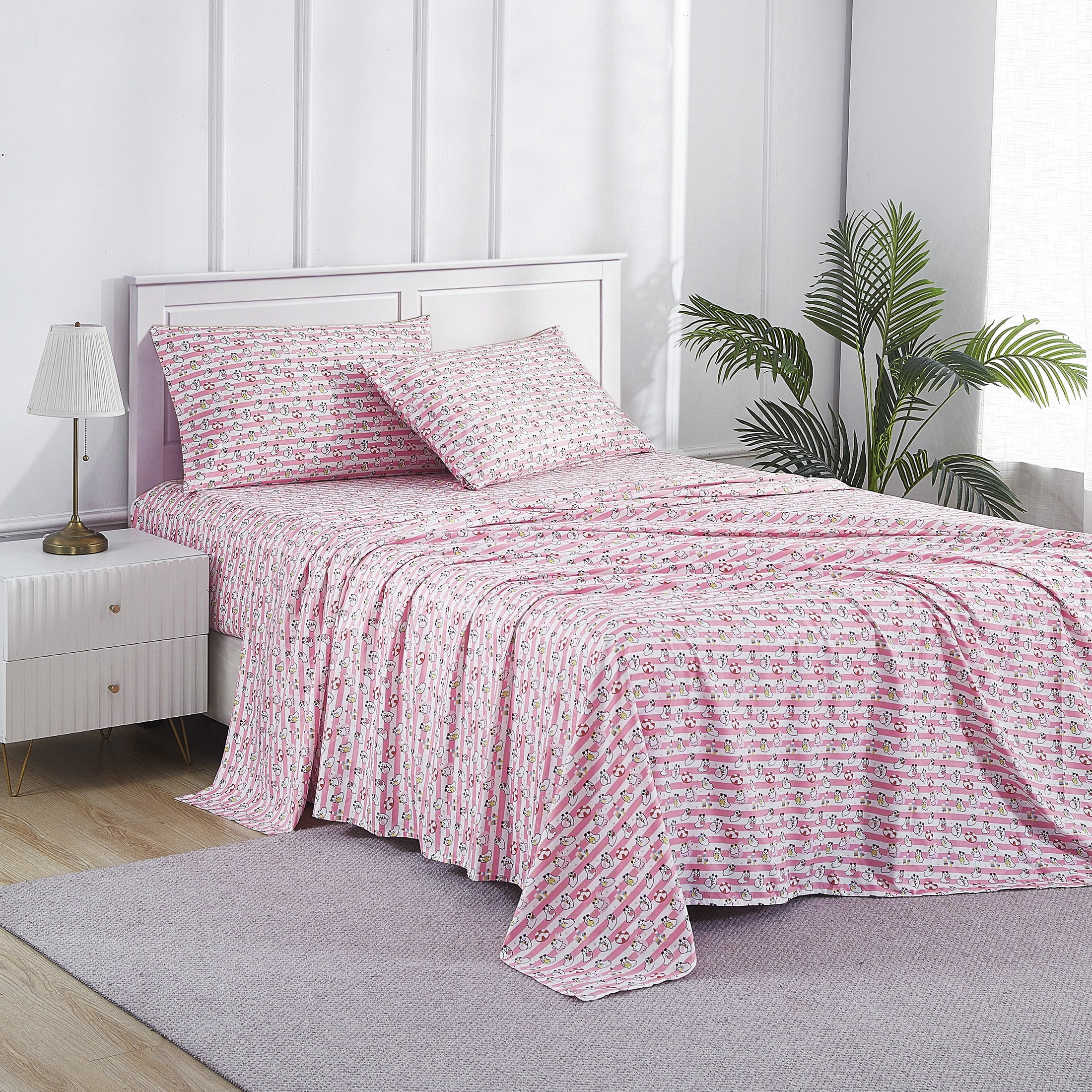 Summerween Soft Microfiber Sheet Set, Pink & White Nautical Ghosts, Queen