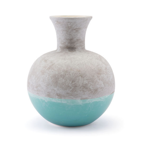 Large Round Vase Gray & Teal Ceramic