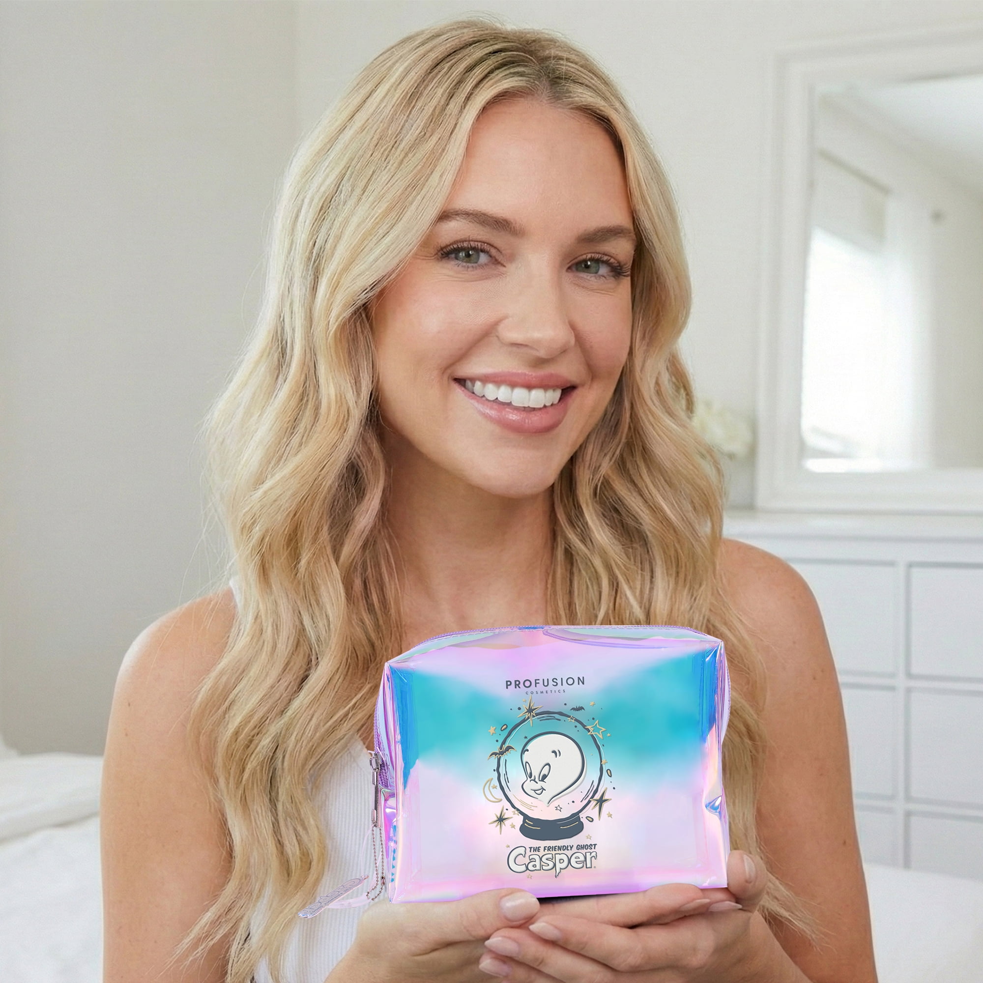 Profusion Cosmetics Casper Ghost Makeup Bag with Glow-in-the-Dark Gems, Cute Travel Beauty Pouch
