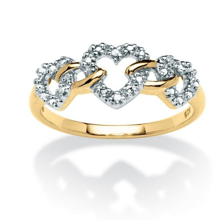 Gold Triple Heart - Diamond Accent Triple Heart Link Ring in 18k Gold over Sterling Silver