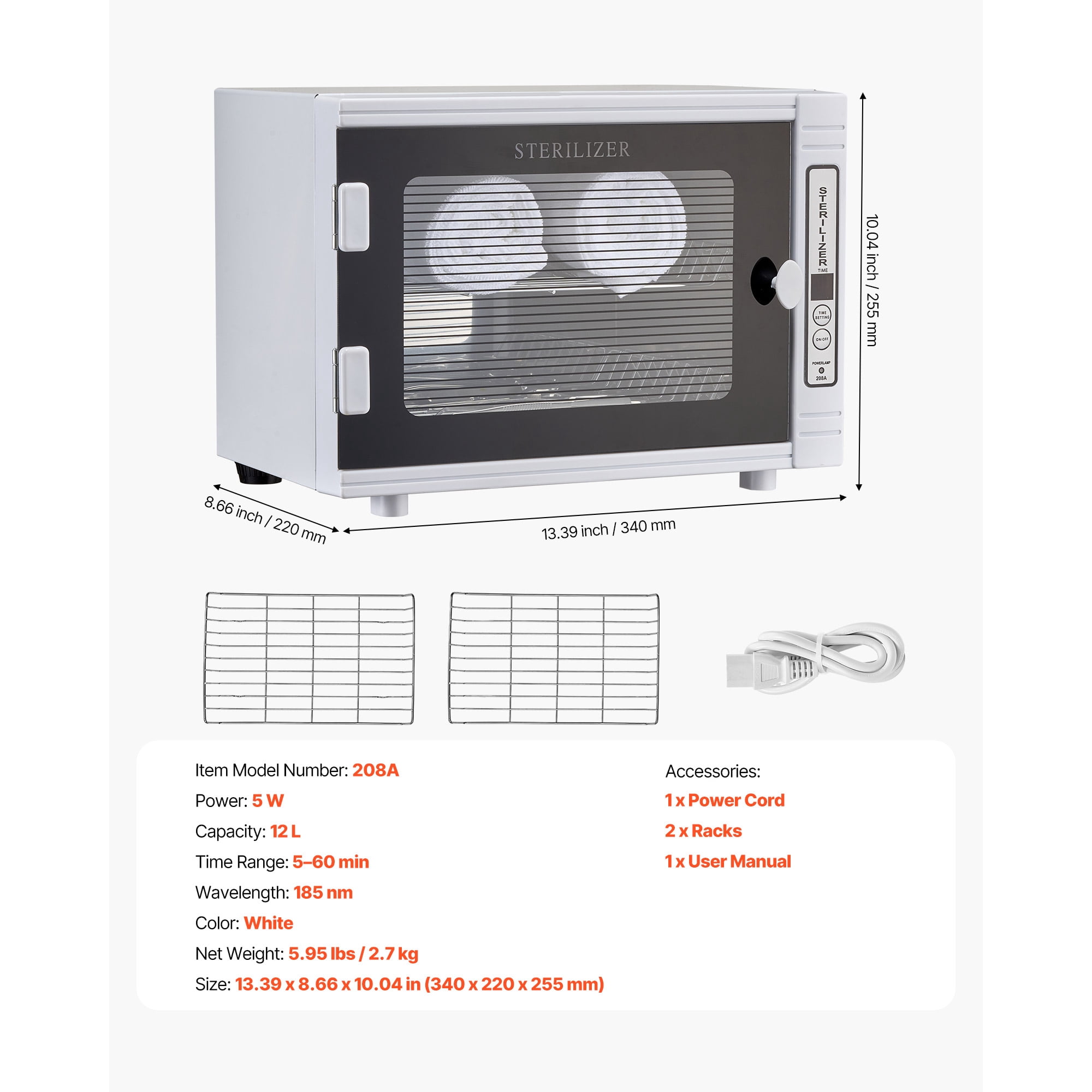 KFFKFF 12L Nail Tool Cleaning Machine with Timer, Tool Cabinet Cleaner Box Featuring Tempered Glass Door and 185nm Wavelength, Suitable for Labs, Homes, Nail Salons, Hair Studios, and Beauty Studios