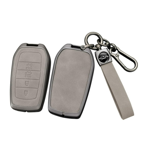Metal Leather 4 Button Key Fob Cover Fit for Toyota Corolla Cross LE 2024 Highlander Crown 2023 Land Cruiser Venza RAV4 Tundra Leather Key Shell Keyless with Keychain