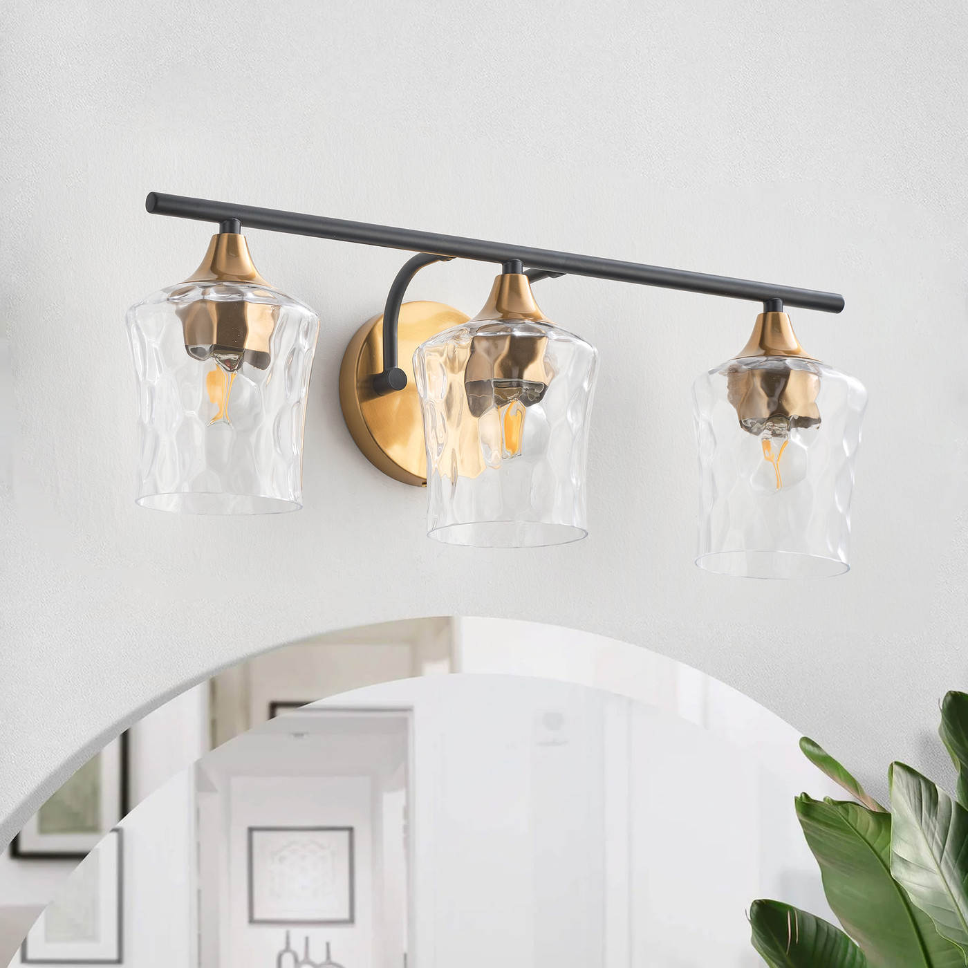 Aiwen Gold Brushed Crystal Vanity Light Fixture 3-Light Modern Bathroom Light Fixture over Mirror Vintage Wall Sconce