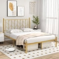 thumbnail image 1 of Costway Queen Size Metal Platform Bed Frame Vintage Headboard Mattress Foundation Gold, 1 of 9